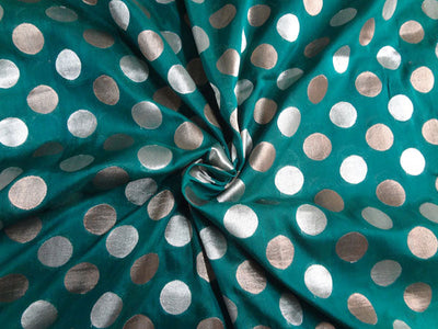 Brocade fabric Green X Metallic Gold Silver 44&quot;Cut Pcs 3.40 yrd