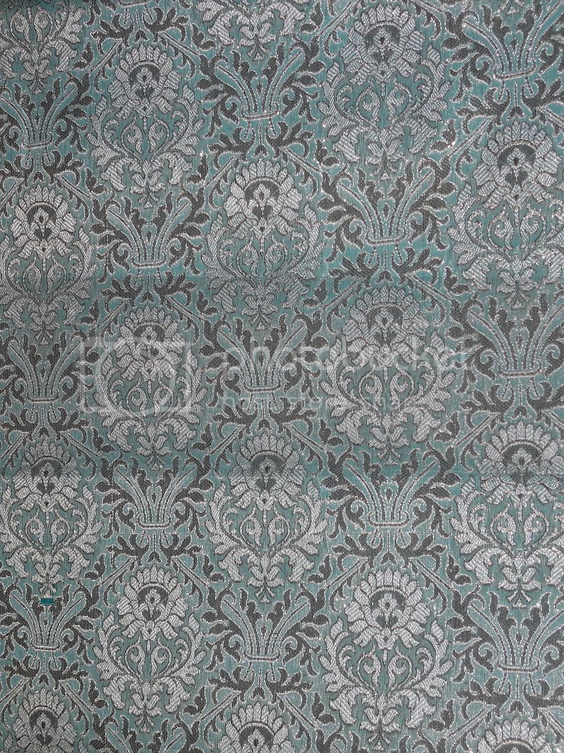 Spun Silk Brocade Fabric Metallic Silver & Blue color 44" wide BRO238[3]