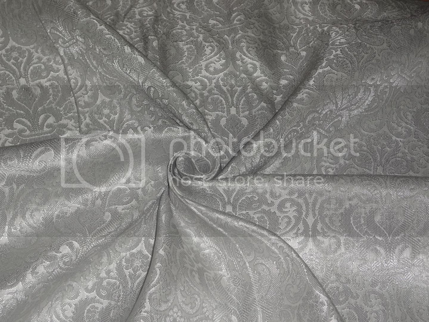 Spun Silk Brocade Fabric Metallic Silver & Silver 44" wide BRO238[5]