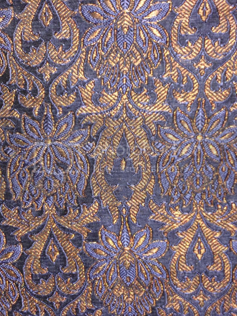 silk Brocade fabric Blue,Black & Metallic Bronze color 44" wide BRO150[5]