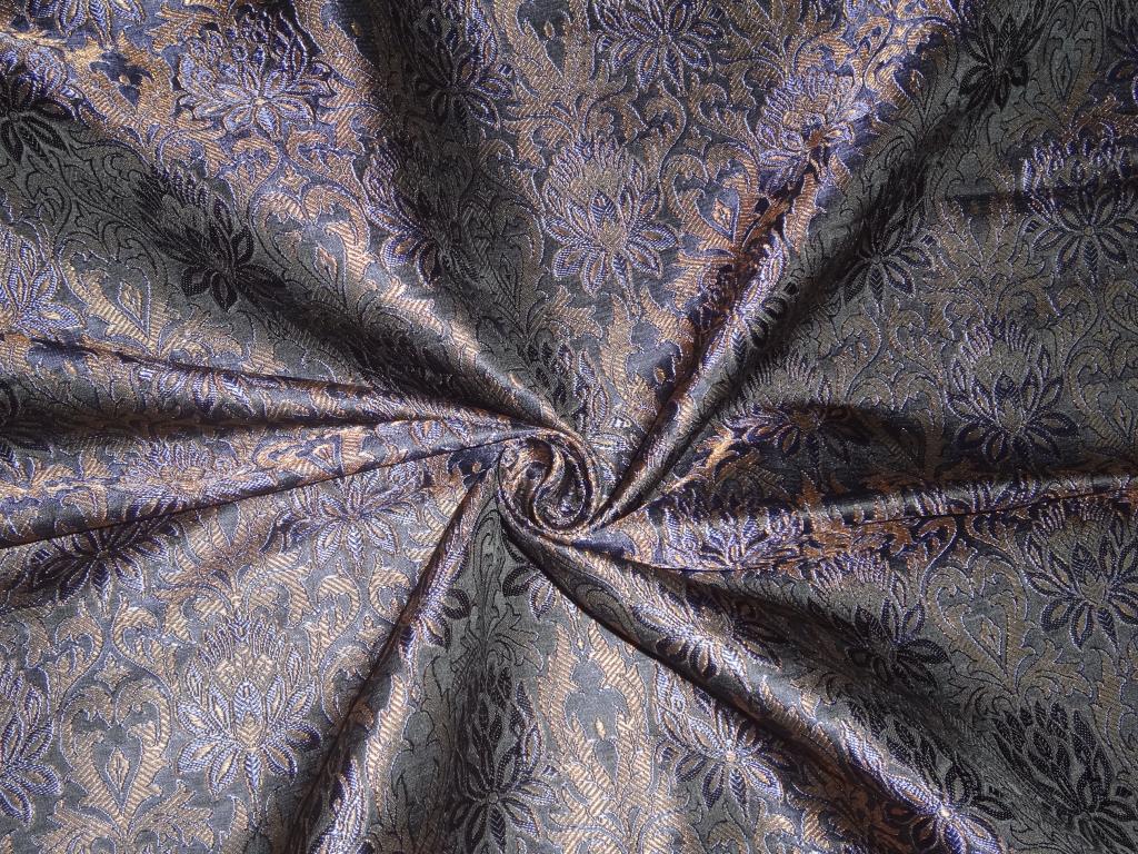 silk Brocade fabric Blue,Black & Metallic Bronze color 44" wide BRO150[5]