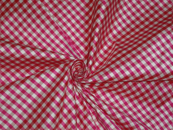 silk dupioni pink x brown plaids 54&quot; wide  -5 mm x 5 mm