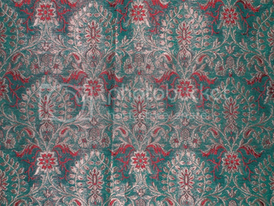 Pure Silk Brocade fabric Green,Red & Metallic Gold 44" wide BRO241[5]