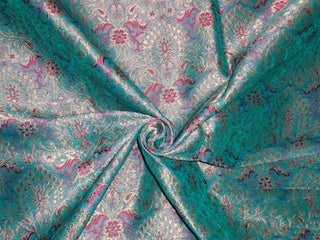 Pure Silk Brocade fabric Ocean Green,Pink & Metallic Gold 44" wide BRO241[4]