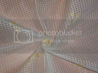 Cotton organdy fabric Ivory with Golden yellow embroidery
