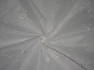 Cotton organdy fabric Ivory with Ivory embroidery
