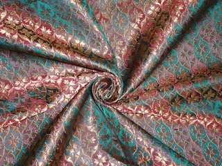 Silk Brocade Fabric Iridescent Blue,Pink & Metallic Gold color 44" wide BRO173[6]