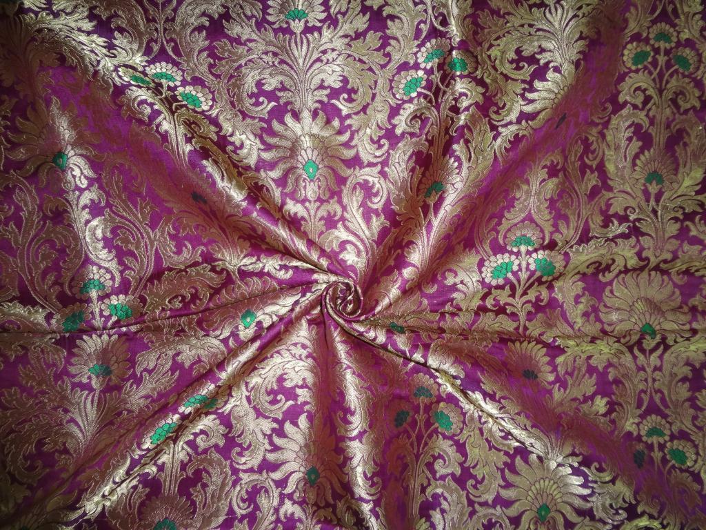 Heavy Silk Brocade Fabric Purple,Metallic Gold & Green color 36" wide BRO245[1]