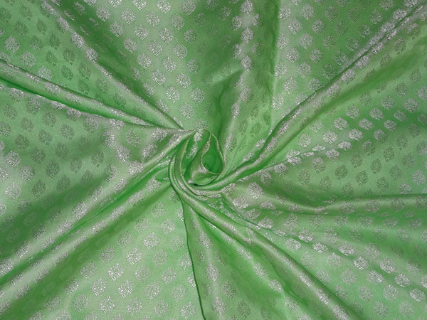 Brocade fabric Neon Green X Silver Color 44&quot;