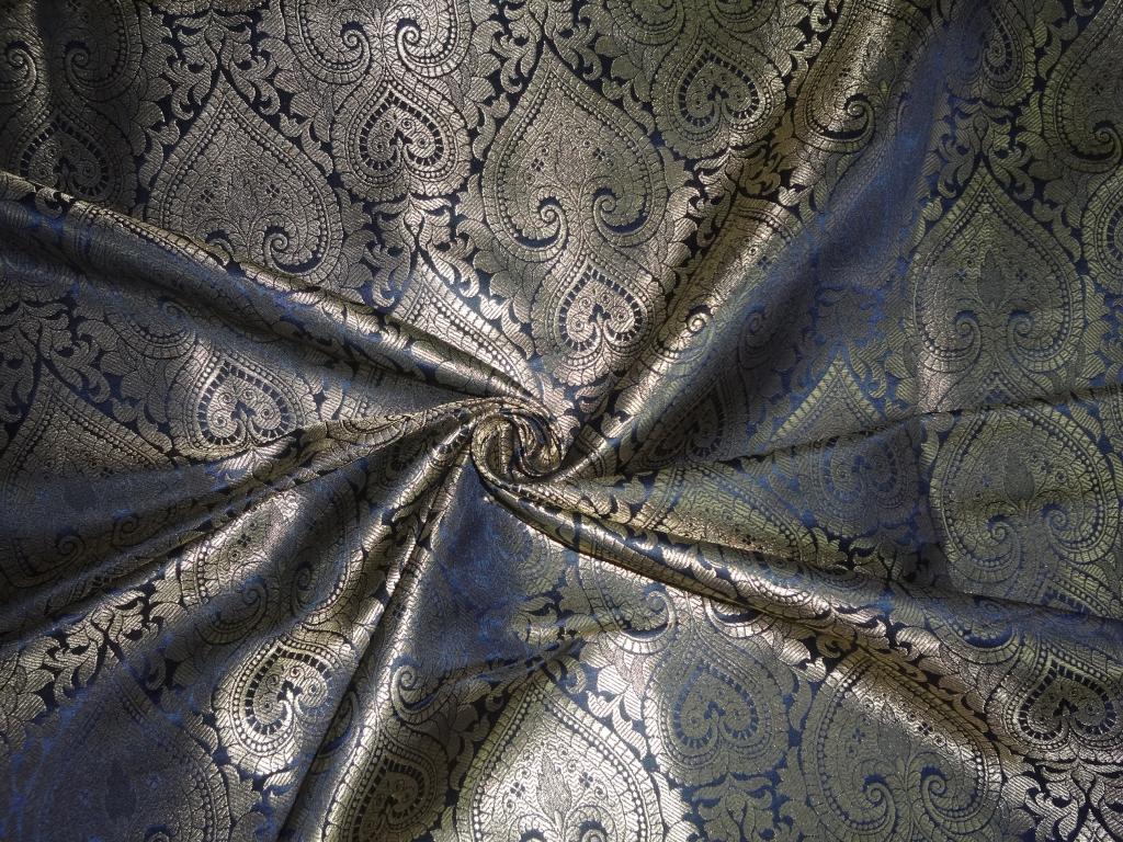 Heavy Silk Brocade Fabric Navy Blue & Metallic Gold color BRO244[3]
