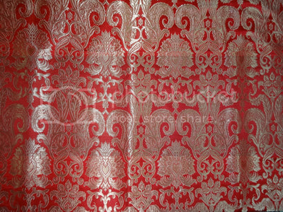 Heavy Silk Brocade Fabric Red &amp; Metallic Gold color 36" wide BRO247[1]