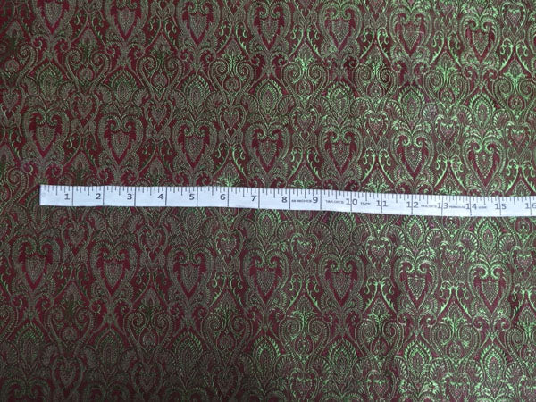 SILK BROCADE FABRIC WINE X GREEN COLOR 44&quot;