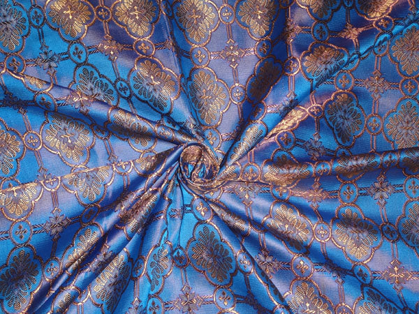 SILK BROCADE FABRIC BROWN,AUBERGINE X BLUE COLOR 44&quot;VESTMENT BRO477[3]