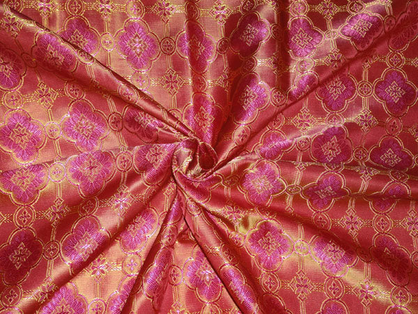 SILK BROCADE FABRIC RED,PINK AND YELLOW COLOR 44&quot; VESTMENT BRO476[3]