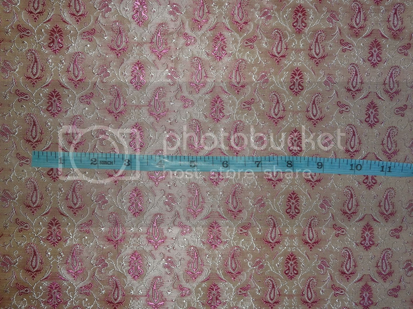 SILK BROCADE FABRIC Pink &amp; Light Gold color 44" wide BRO251[5]