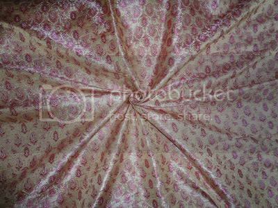 SILK BROCADE FABRIC Pink &amp; Light Gold color 44" wide BRO251[5]