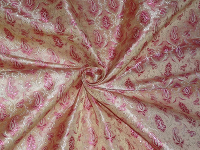 SILK BROCADE FABRIC Pink &amp; Light Gold color 44" wide BRO251[5]