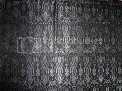 SILK BROCADE FABRIC Black & Metallic Silver color 44" wide BRO250[4]
