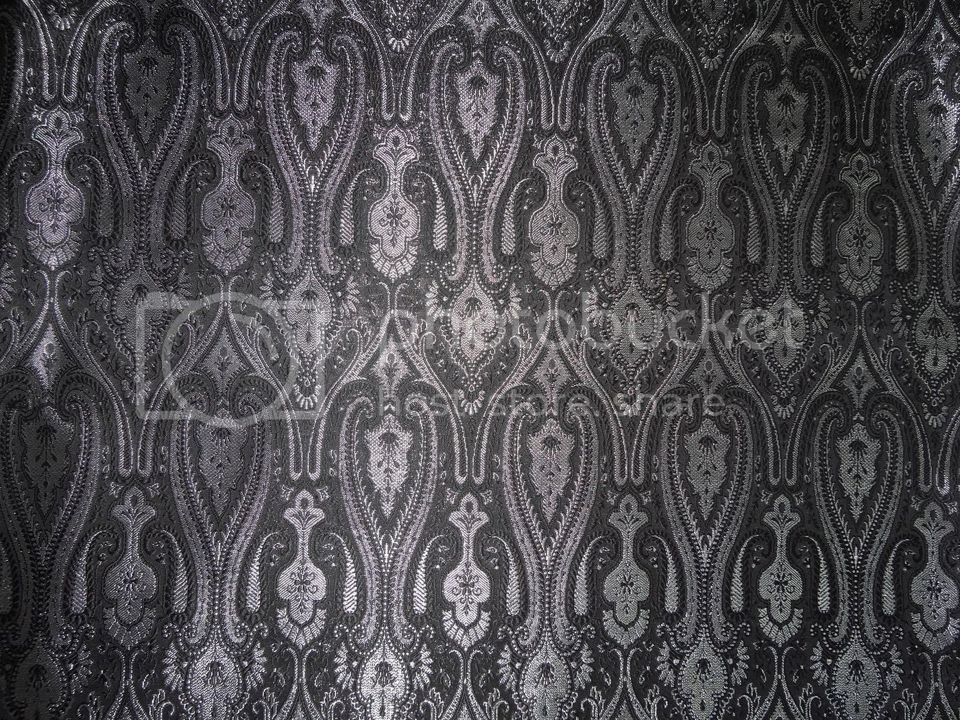 SILK BROCADE FABRIC Black & Metallic Silver color 44" wide BRO250[4]