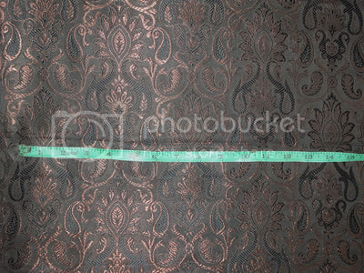 SILK BROCADE FABRIC Black & Metallic Bronze color 44" wide BRO250[3]