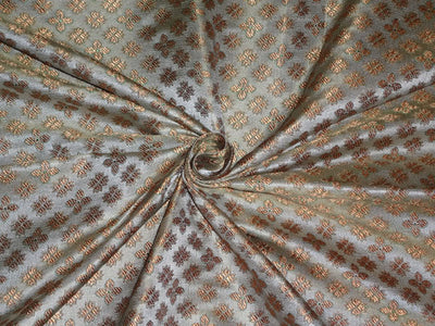 SILK BROCADE FABRIC BROWN,GREY X GREEN