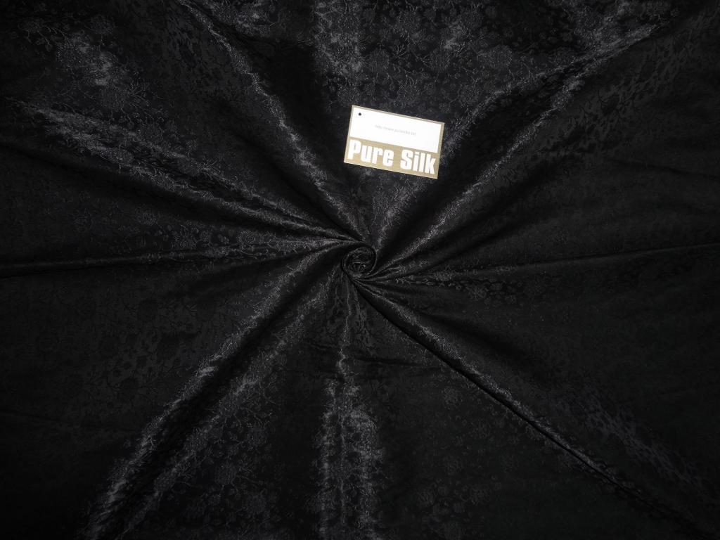 Spun Silk Brocade Fabric Black 44&quot;