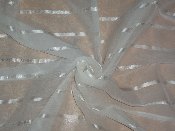 White~100% silk chiffon fabric 44&quot; wide bright dobby stripe