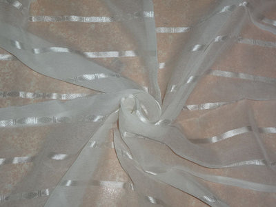White~100% silk chiffon fabric 44&quot; wide bright dobby stripe[6949/16085]