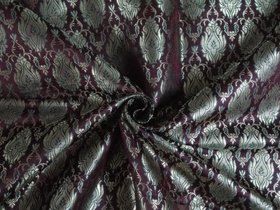 Silk Brocade Fabric Wine Red,Green &amp; Metallic Gold color 44" wide BRO253[4]