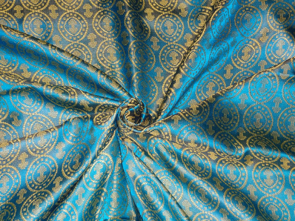 100% PURE SILK BROCADE VESTMENT BLUE X LIME GREEN COLOR 44&quot;INCH BRO478[4]