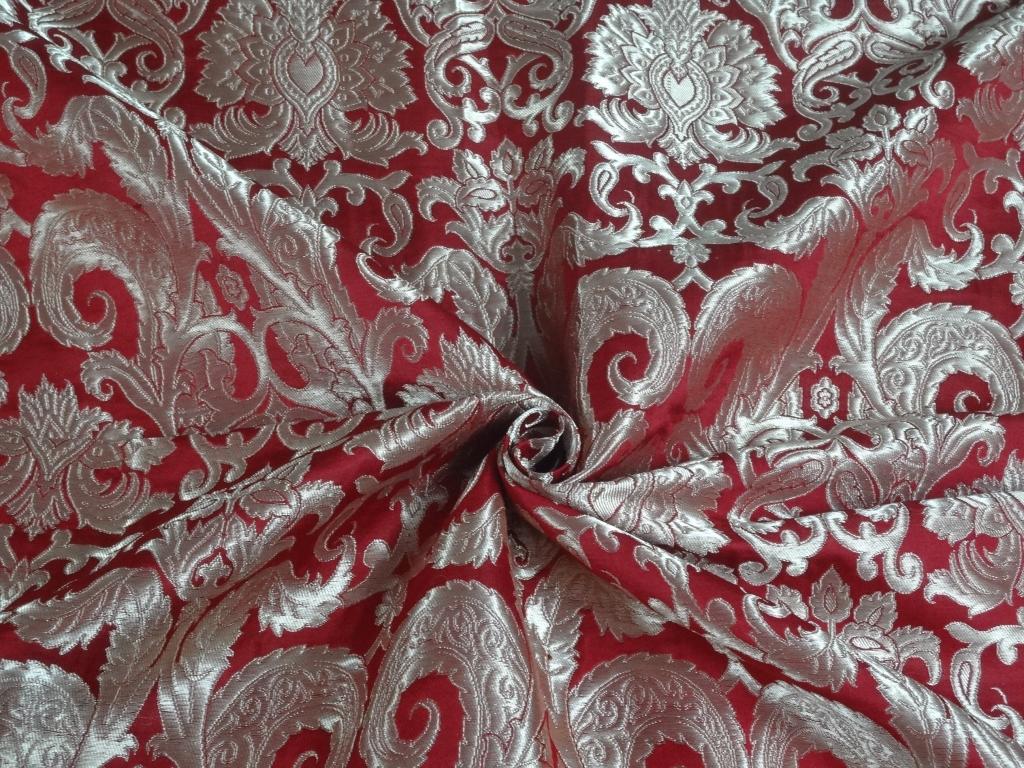 Silk Brocade Fabric Red & amp; Metallic Gold color 36" wide BRO256[1]