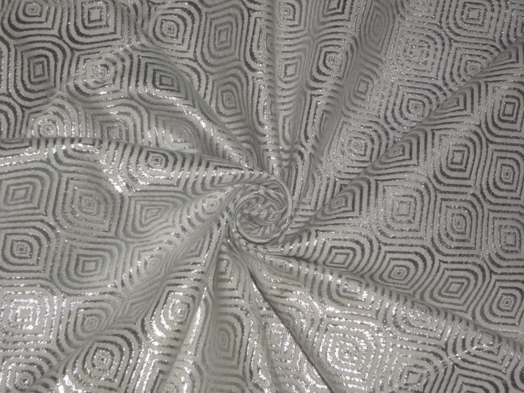 Brocade fabric Ivory &amp; Metallic Silver Color 44" wide BRO257[5]
