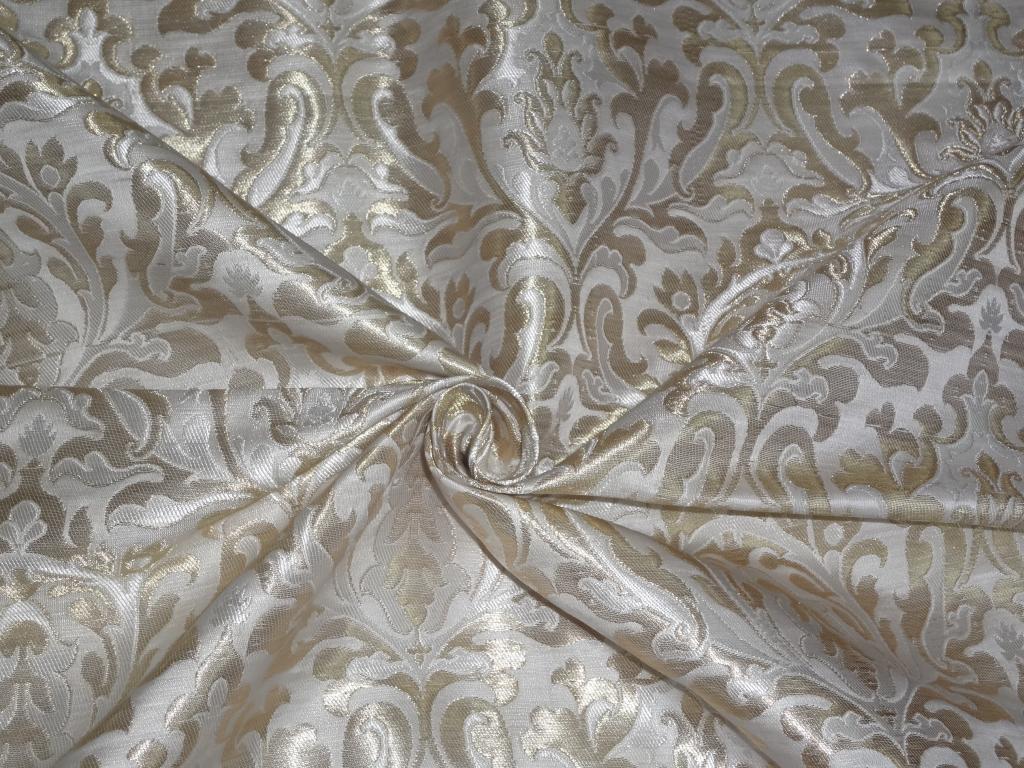 Pure Heavy Silk Brocade Fabric Metallic Gold &amp; Ivory 36" wide BRO260[3]