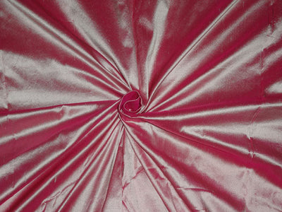 100% PURE SILK DUPIONI FABRIC CREAM X RANI PINK 44&quot;