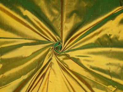 100% PURE SILK DUPIONI FABRIC GREEN X MUSTARD YELLOW color 44" wide DUP220[2]