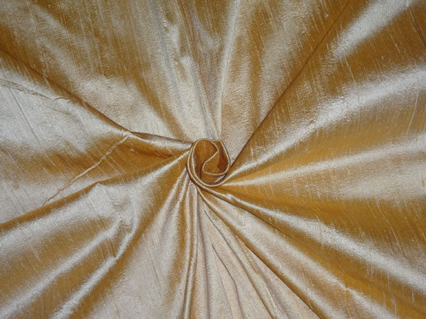 100% PURE SILK DUPIONI FABRIC GOLD X DARK GOLD colour 54&quot; wide WITH SLUBS