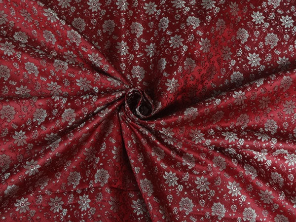SILK BROCADE FABRIC CHEERY RED X LIGHT GOLD COLOR 44&quot;INCH