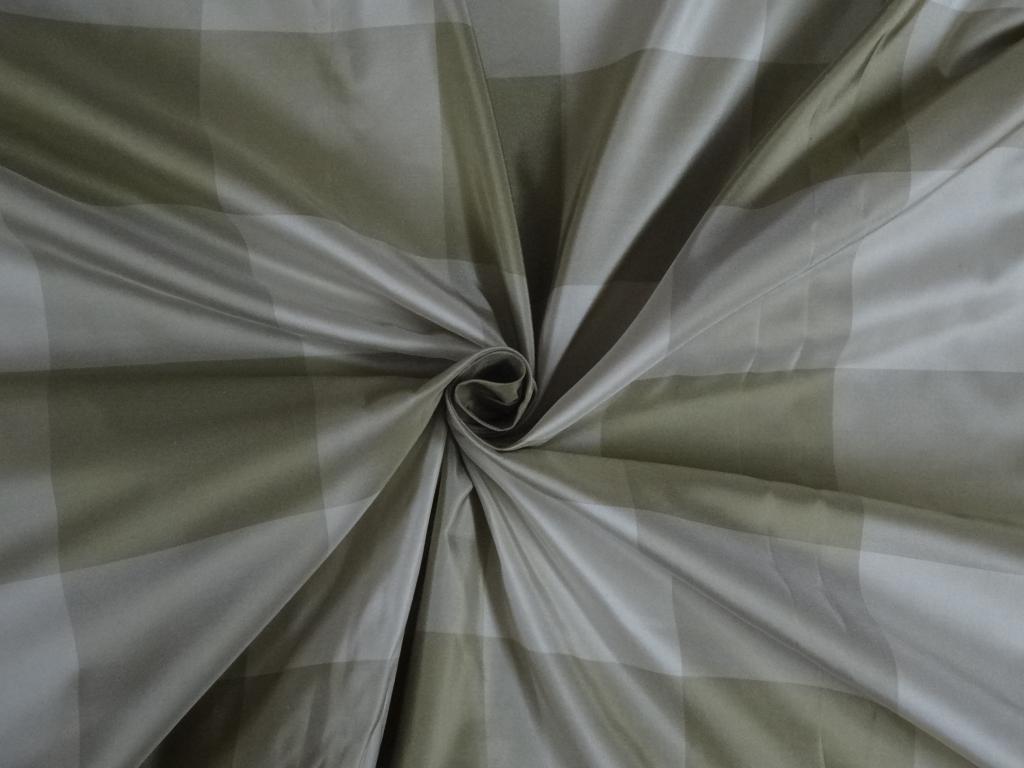 PURE SILK TAFFETA FABRIC Olive Green &amp; Ivory COLOR Stripes 54&quot; wide TAF C22(2