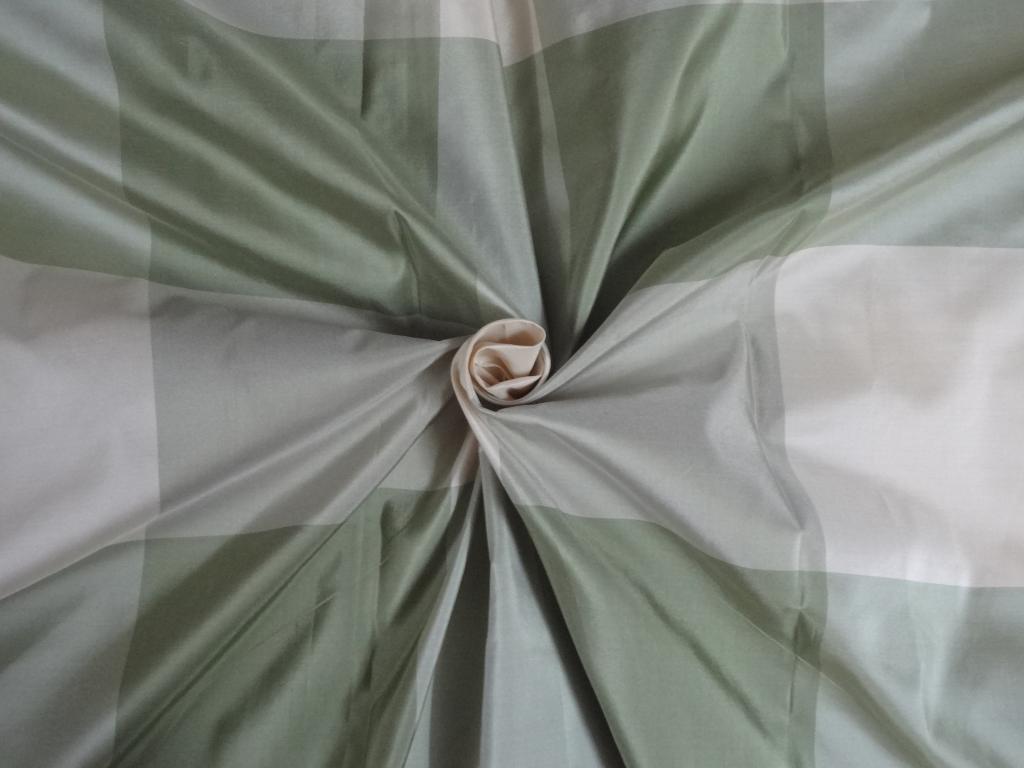PURE SILK TAFFETA FABRIC Pastel Green &amp; Ivory COLOR Stripes 54&quot; wide
