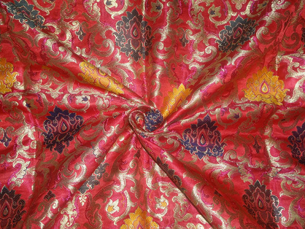 SILK BROCADE FABRIC RED,MULTI MOTIF X METALLIC GOLD COLOR 36" wide BRO490[3]
