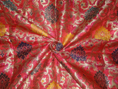 SILK BROCADE FABRIC RED,MULTI MOTIF X METALLIC GOLD COLOR 36" wide BRO490[3]