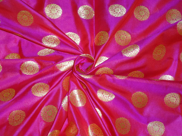 100% silk brocade fabric hot pink x mettalic gold color 44" wide BRO493[4]
