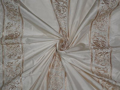 SILK TAFFETA FABRIC CREAM X GOLD EMBROIDERY 54&quot; WIDE TAFE17[1]