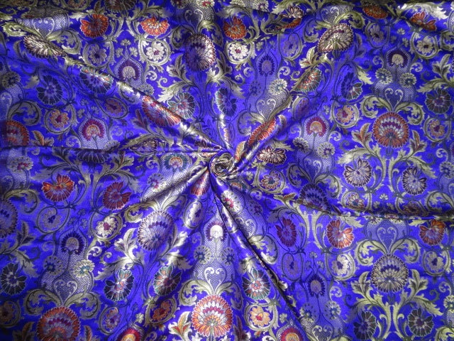 Silk Brocade Fabric Violet Blue &amp; Multi Metallic color44" wide BRO271[2]