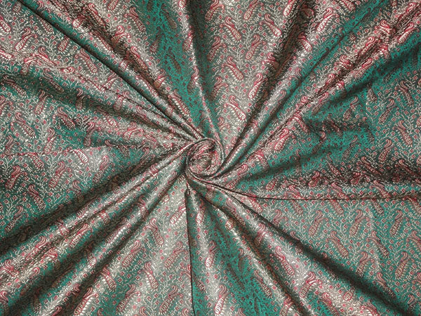 silk brocade fabric metallic gold with red and green color 44" wide BRO495[3]
