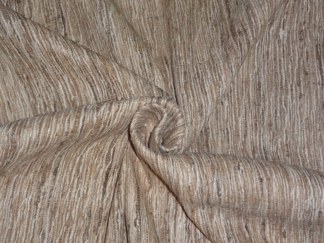 PURE SILK Dupioni FABRIC Shades or Brown & Ivory color Stripes DUP#S49[2]