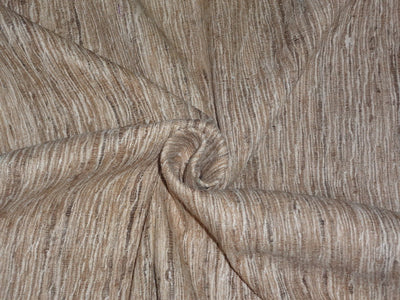 PURE SILK Dupioni FABRIC Shades or Brown & Ivory color Stripes DUP#S49[2]