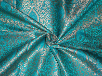 SILK BROCADE FABRIC BLUE X METALLIC GOLD COLOR 44" WIDE BRO494[2]
