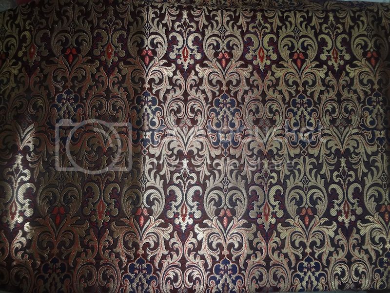 SILK BROCADE FABRIC Navy,Red &amp; Metallic Gold 44&quot;