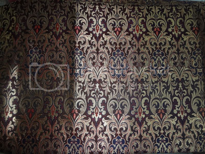 SILK BROCADE FABRIC Navy,Red &amp; Metallic Gold 44&quot;